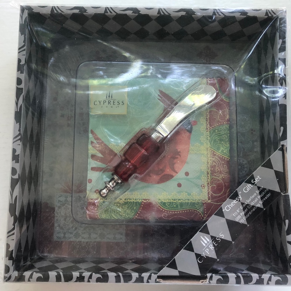 Cypress “Cheesy” Gift Set - Trivet, Spreader, w/Napkins